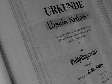 Urkunde und Qualifikation von Ursula Krämer Fachfußpflege Iserlohn